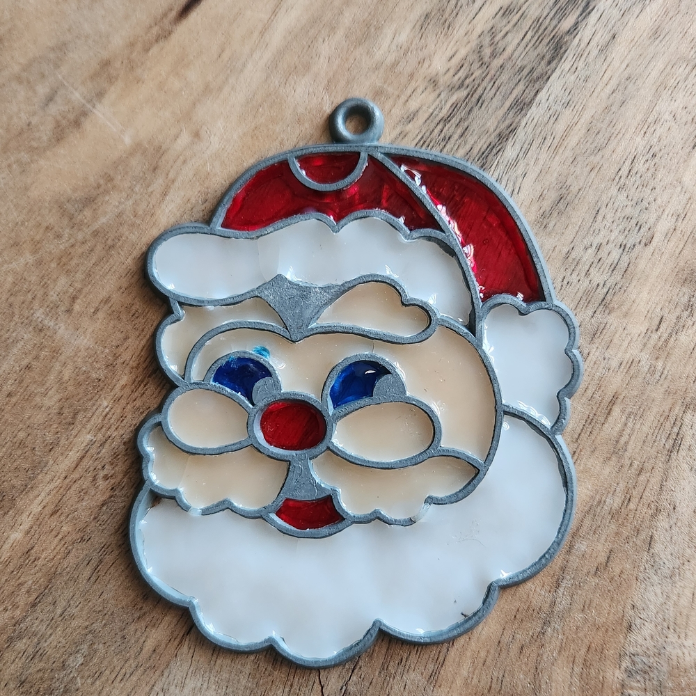 Vintage Stained Glass Santa Ornament